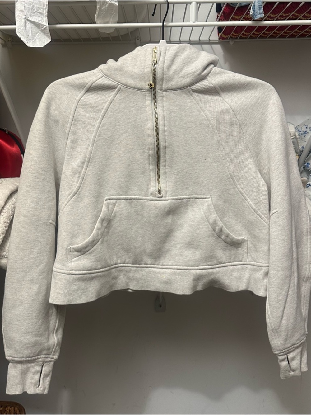 Lululemon Cropped Half-Zip Hooded Sweatshirt in Light Gray